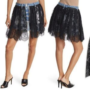 UNRAVEL Project Blue & Black Denim Reversed Lace Miniskirt Sz 26